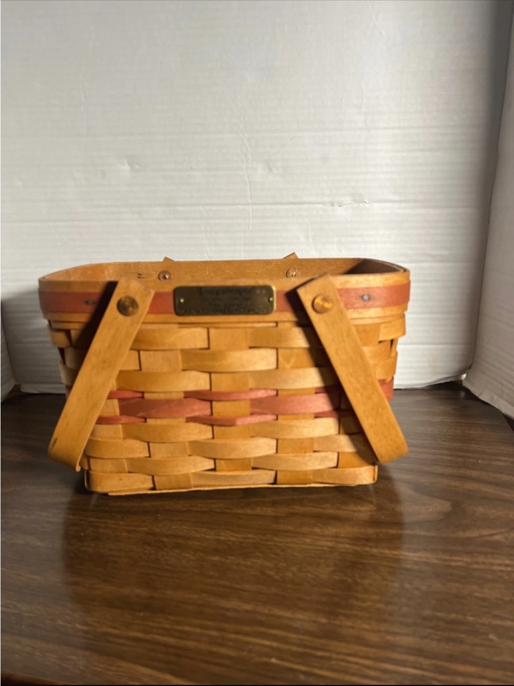 Longaberger Woven Basket with Red Accent with plastic liner